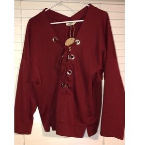 Fashion Nova Burgundy Lace Up Sweatshirt Small